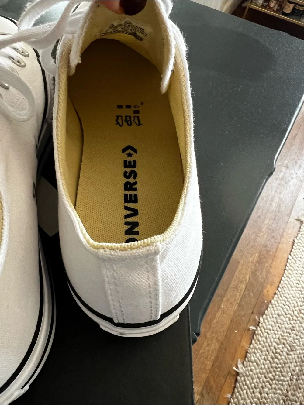 Converse White Low-Top Platform Canvas Sneakers with Black Trim - Picture 11 of 12
